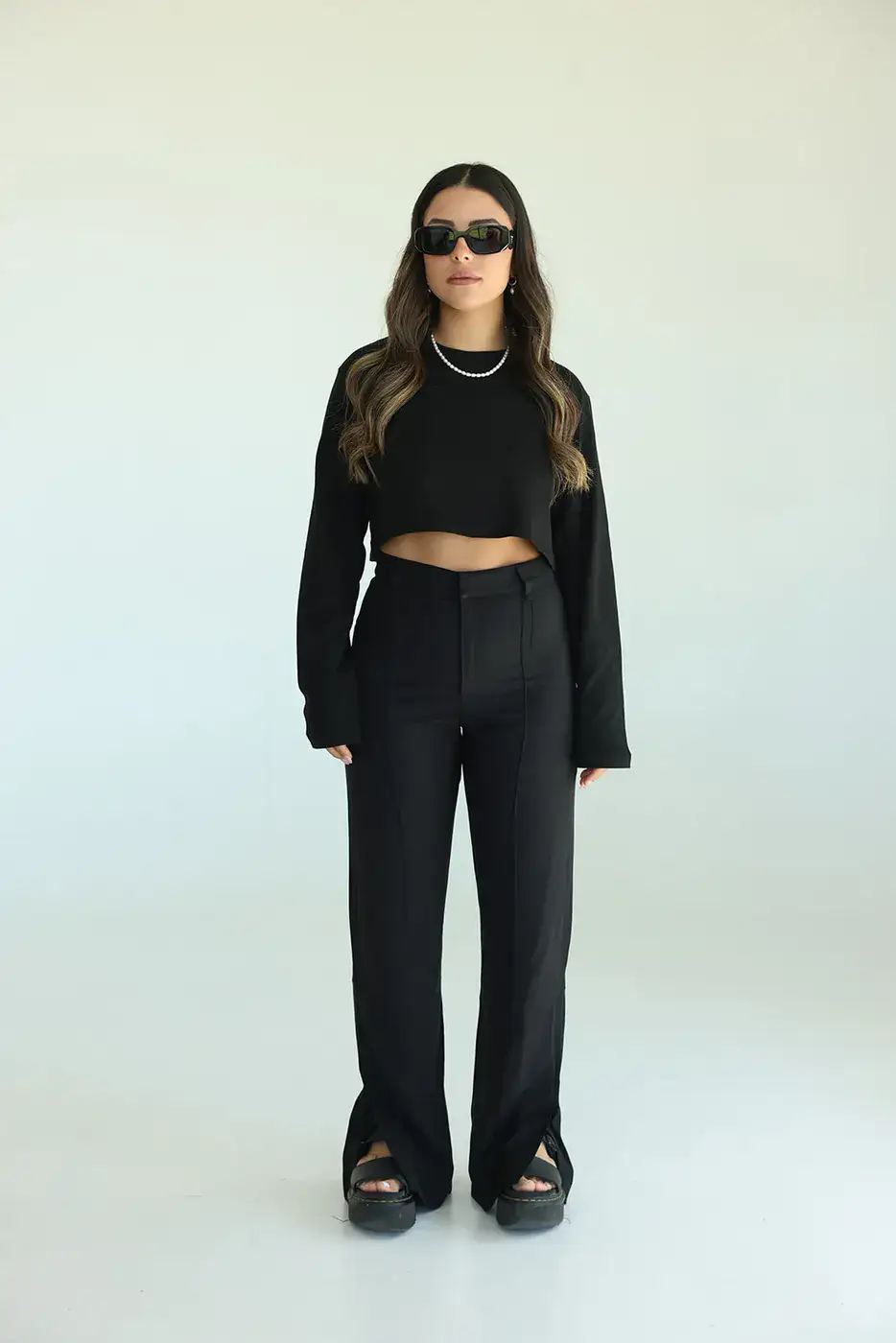 מכנס גבוה עם שסעים שחור